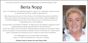 Traueranzeige von Berta Nopp von OÖNachrichten