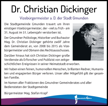 Traueranzeige von Christian Dickinger von OÖNachrichten