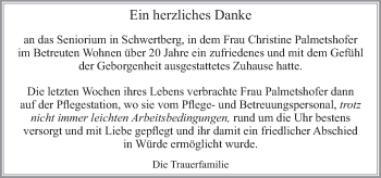 Traueranzeige von Christine Palmetshofer von OÖNachrichten