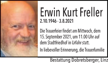 Traueranzeige von Erwin Kurt Freller von OÖNachrichten