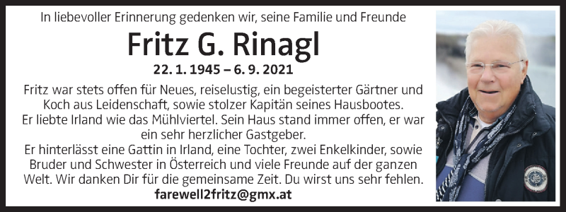  Traueranzeige für Fritz G. Rinagl vom 11.09.2021 aus OÖNachrichten
