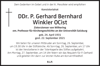 Traueranzeige von Gerhard Bernhard Winkler von OÖNachrichten