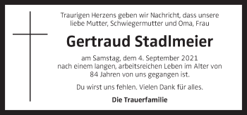 Traueranzeige von Gertraud Stadlmeier von OÖNachrichten