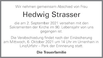 Traueranzeige von Hedwig Strasser von OÖNachrichten