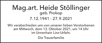 Traueranzeige von Heide Stöllinger von OÖNachrichten