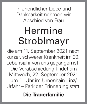 Traueranzeige von Hermine Stroblmayr von OÖNachrichten