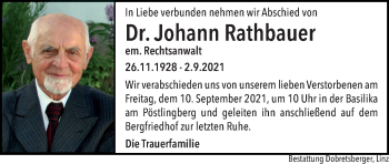 Traueranzeige von Johann Rathbauer von OÖNachrichten
