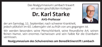 Traueranzeige von Karl Starke von OÖNachrichten