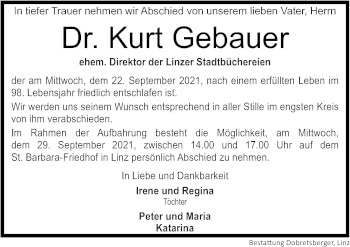 Traueranzeige von Kurt Gebauer von OÖNachrichten