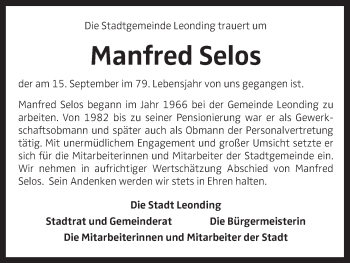 Traueranzeige von Manfred Selos von OÖNachrichten
