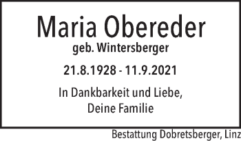 Traueranzeige von Maria Obereder von OÖNachrichten