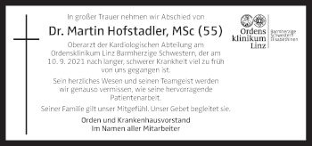 Traueranzeige von Martin Hofstadler von OÖNachrichten