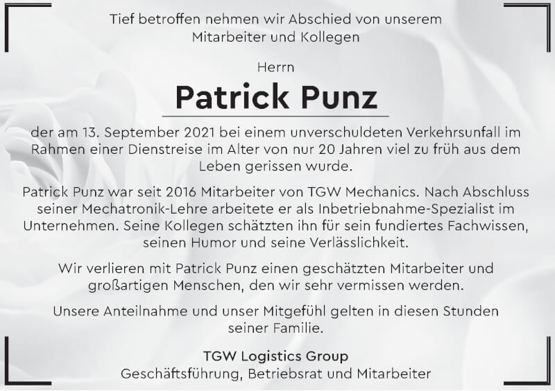  Traueranzeige für Patrick Punz vom 17.09.2021 aus OÖNachrichten