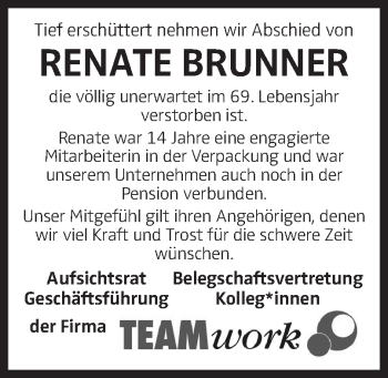 Traueranzeige von Renate Brunner von OÖNachrichten