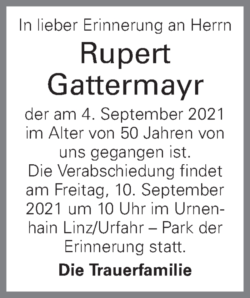  Traueranzeige für Rupert Gattermayr vom 08.09.2021 aus OÖNachrichten