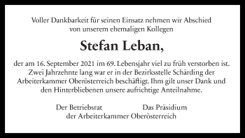 Traueranzeige von Stefan Leban von OÖNachrichten