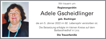 Traueranzeige von Adele Gscheidlinger von OÖNachrichten