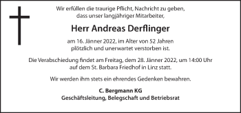 Traueranzeige von Andreas Derflinger von OÖNachrichten