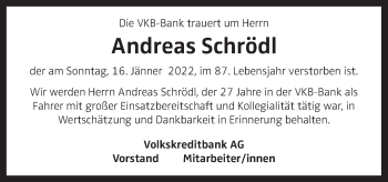 Traueranzeige von Andreas Schrödl  von OÖNachrichten