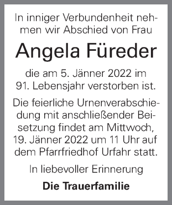 Traueranzeige von Angela Füreder von OÖNachrichten