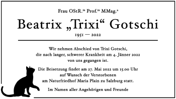Traueranzeige von Beatrix Gotschi von OÖNachrichten
