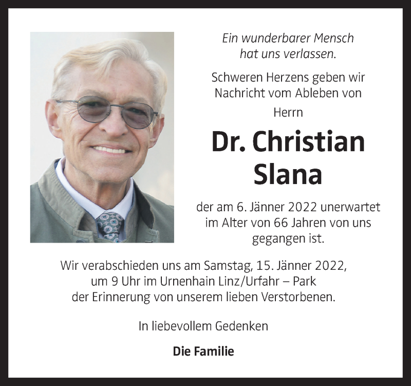  Traueranzeige für Christian Slana vom 13.01.2022 aus OÖNachrichten