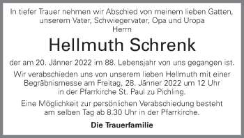 Traueranzeige von Hellmuth Schrenk von OÖNachrichten
