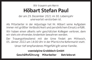 Traueranzeige von Höbart Stefan Paul von OÖNachrichten