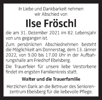 Traueranzeige von Ilse Fröschl von OÖNachrichten