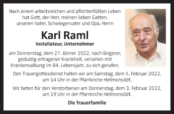 Traueranzeige von Karl Raml von OÖNachrichten