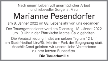 Traueranzeige von Marianne Pesendorfer von OÖNachrichten