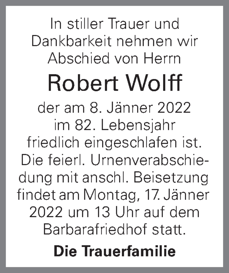  Traueranzeige für Robert Wolff vom 14.01.2022 aus OÖNachrichten