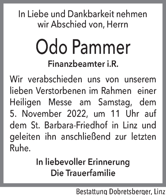Traueranzeige von Odo Pammer von OÖNachrichten