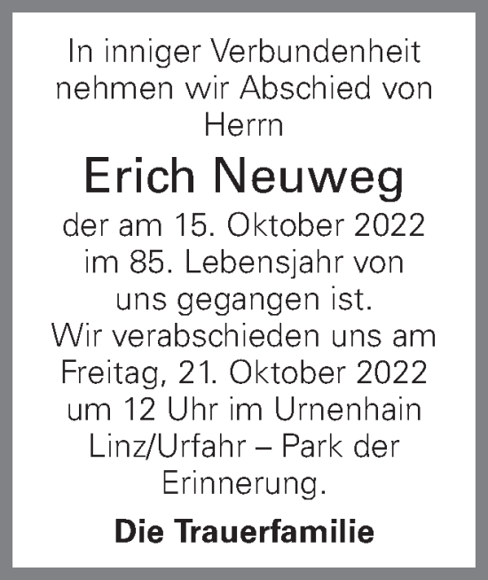 Traueranzeige von Erich Neuweg von OÖNachrichten