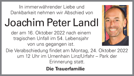 Traueranzeige von Joachim Peter Landl von OÖNachrichten