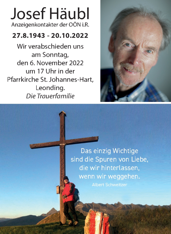 Traueranzeige von Josef Häubl von OÖNachrichten