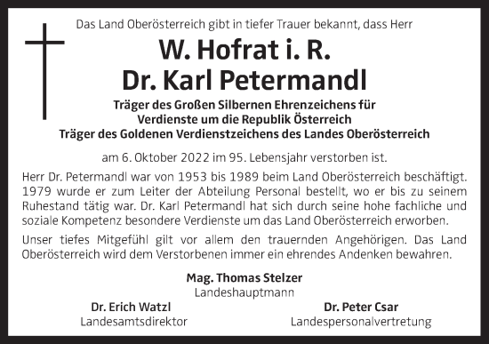 Traueranzeige von Karl Petermandl von OÖNachrichten