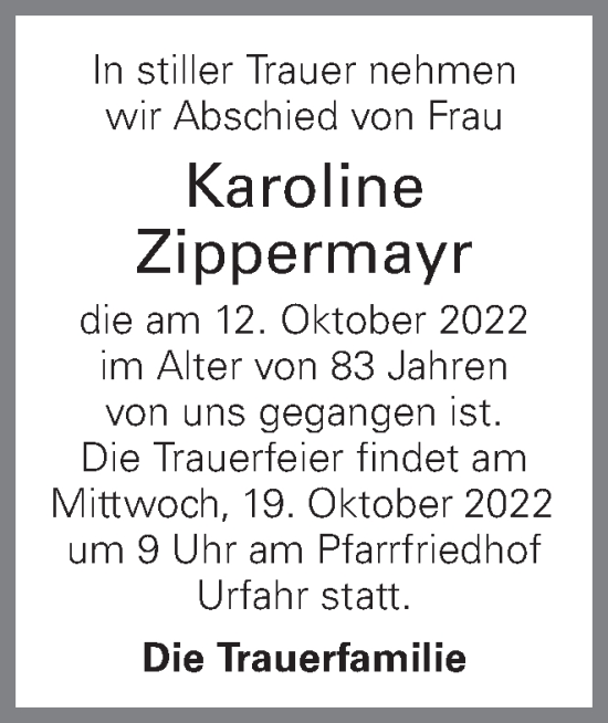 Traueranzeige von Karoline Zippermayr von OÖNachrichten