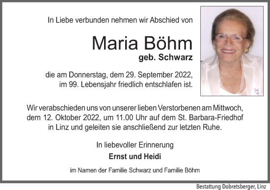 Traueranzeige von Maria Böhm von OÖNachrichten