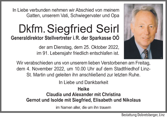 Traueranzeige von Siegfried Seirl von OÖNachrichten