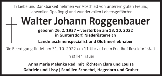Traueranzeige von Walter Johann Roggenbauer von OÖNachrichten