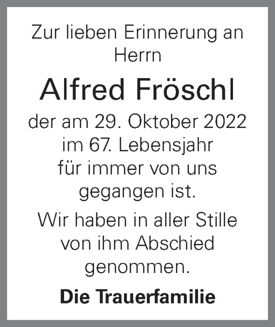 Traueranzeige von Alfred Fröschl von OÖNachrichten