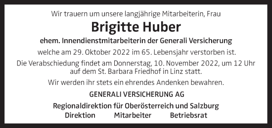 Traueranzeige von Brigitte Huber von OÖNachrichten