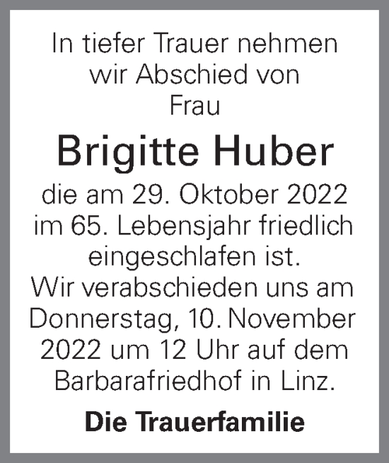 Traueranzeige von Brigitte Huber von OÖNachrichten