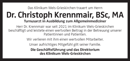 Traueranzeige von Christoph Krennmair von OÖNachrichten
