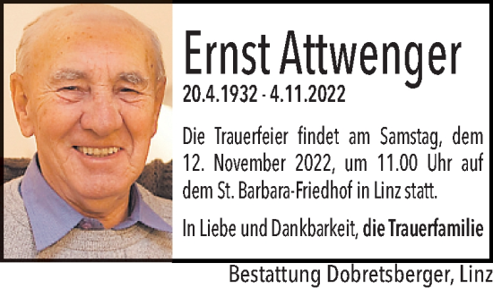 Traueranzeige von Ernst Attwenger von OÖNachrichten