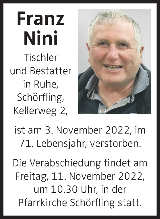 Traueranzeige von Franz Nini von OÖNachrichten