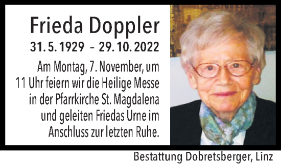 Traueranzeige von Frieda Doppler von OÖNachrichten