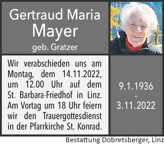 Traueranzeige von Gertraud Maria Mayer von OÖNachrichten
