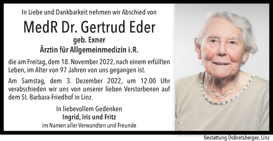Traueranzeige von Gertrud Eder von OÖNachrichten